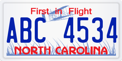 NC license plate ABC4534