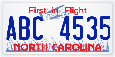 NC license plate ABC4535