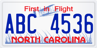 NC license plate ABC4536