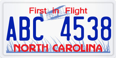 NC license plate ABC4538