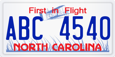 NC license plate ABC4540