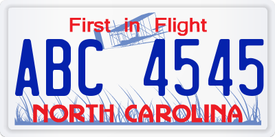 NC license plate ABC4545