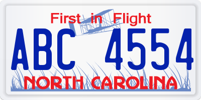 NC license plate ABC4554