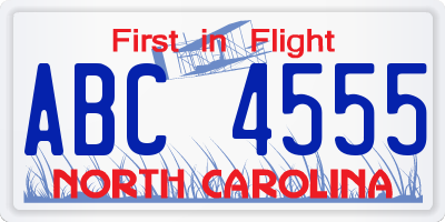 NC license plate ABC4555