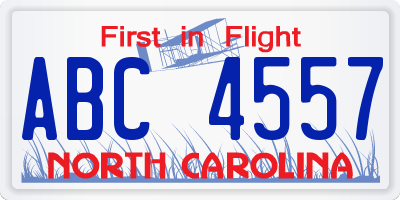 NC license plate ABC4557