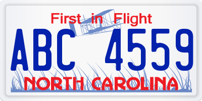 NC license plate ABC4559