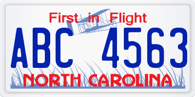 NC license plate ABC4563