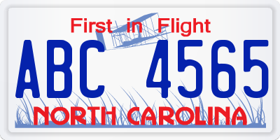 NC license plate ABC4565