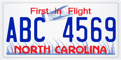NC license plate ABC4569
