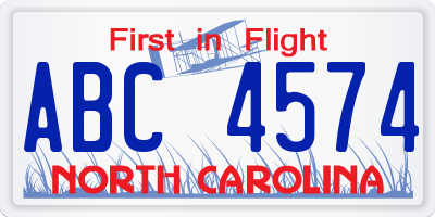 NC license plate ABC4574
