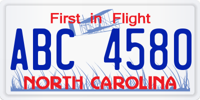 NC license plate ABC4580