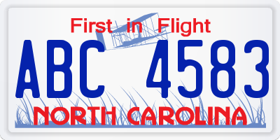 NC license plate ABC4583