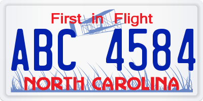 NC license plate ABC4584