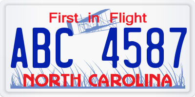 NC license plate ABC4587