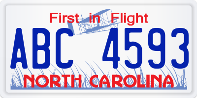 NC license plate ABC4593