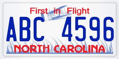 NC license plate ABC4596