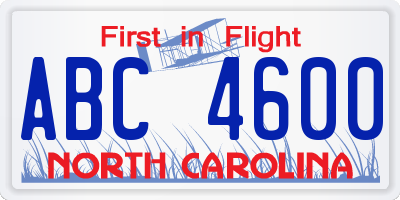 NC license plate ABC4600