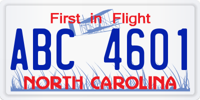 NC license plate ABC4601