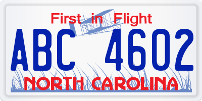 NC license plate ABC4602