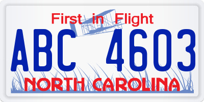 NC license plate ABC4603