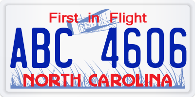 NC license plate ABC4606