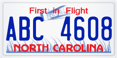 NC license plate ABC4608