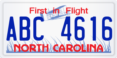 NC license plate ABC4616