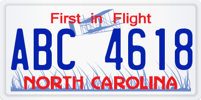 NC license plate ABC4618