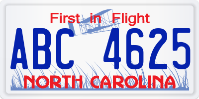 NC license plate ABC4625