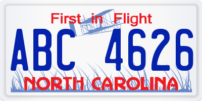 NC license plate ABC4626