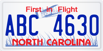 NC license plate ABC4630