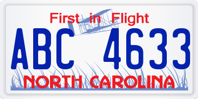 NC license plate ABC4633