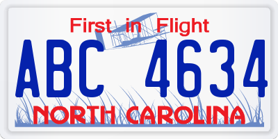 NC license plate ABC4634