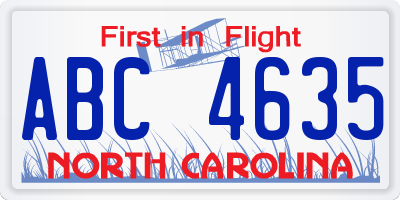 NC license plate ABC4635