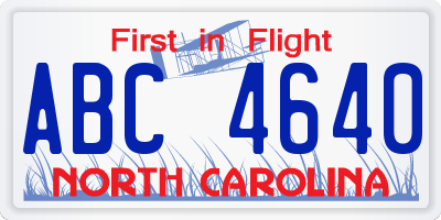 NC license plate ABC4640