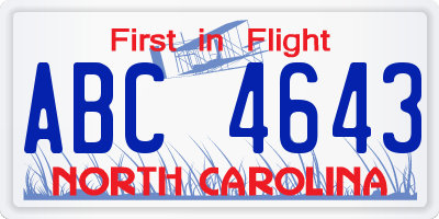 NC license plate ABC4643