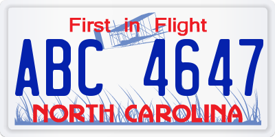 NC license plate ABC4647