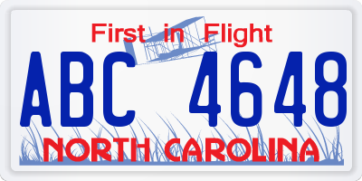 NC license plate ABC4648