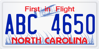 NC license plate ABC4650