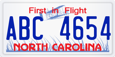 NC license plate ABC4654