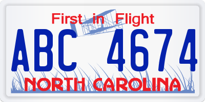 NC license plate ABC4674