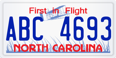 NC license plate ABC4693