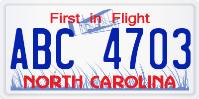 NC license plate ABC4703
