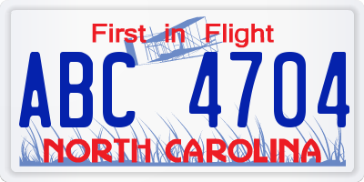 NC license plate ABC4704
