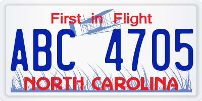 NC license plate ABC4705