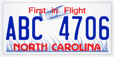 NC license plate ABC4706