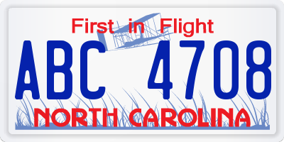 NC license plate ABC4708