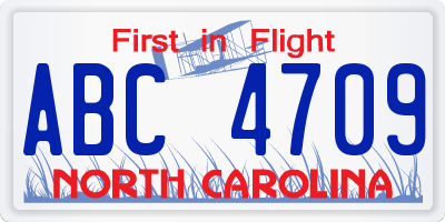 NC license plate ABC4709