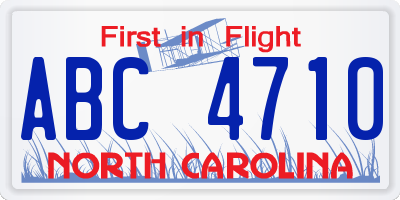 NC license plate ABC4710