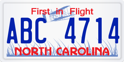 NC license plate ABC4714